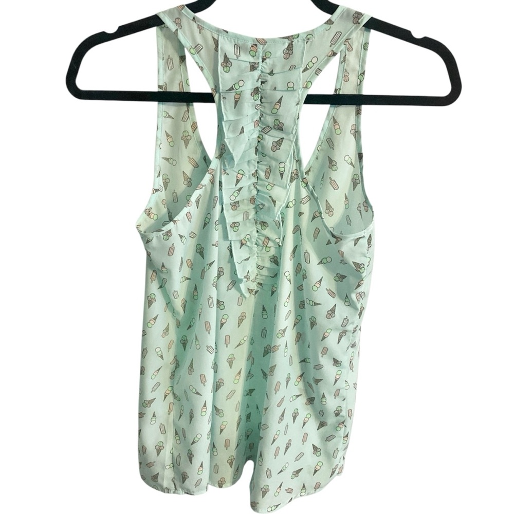 Candie’s Ice Cream Cone Popsicle Blue Green Ruffle Tank Top Shirt Blouse Size XS - Picture 2 of 7